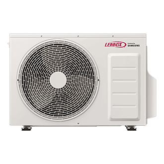 Outdoor HVAC unit by Lennox with protective grille and branding, suitable for residential or commercial heating and cooling systems.